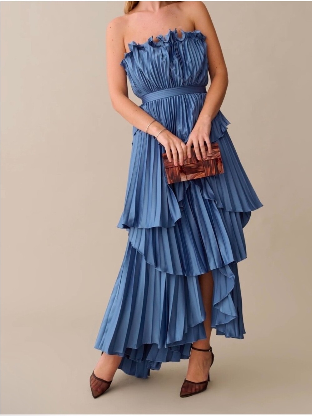 O.P.T Blue Ruffle Strapless Dress Size 6 NWT